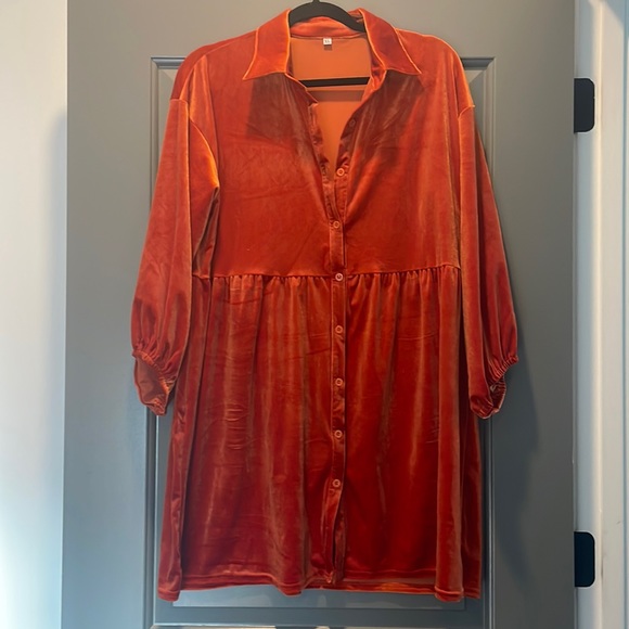 Tops - Orange Vintage Velvet Pleated Casual Top